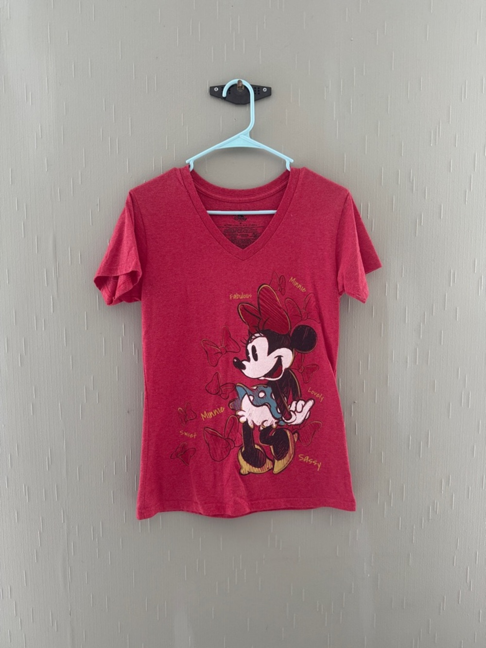 Disney Minnie Mouse Red V-Neck Tee with Graphic